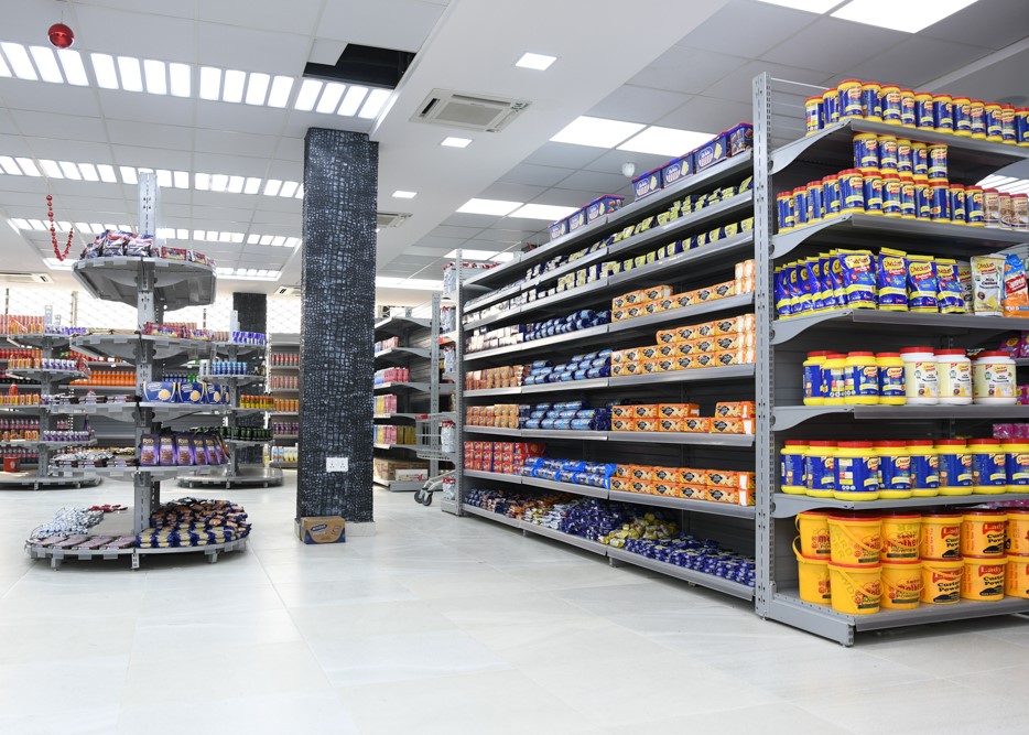 Supermarket with shelved items